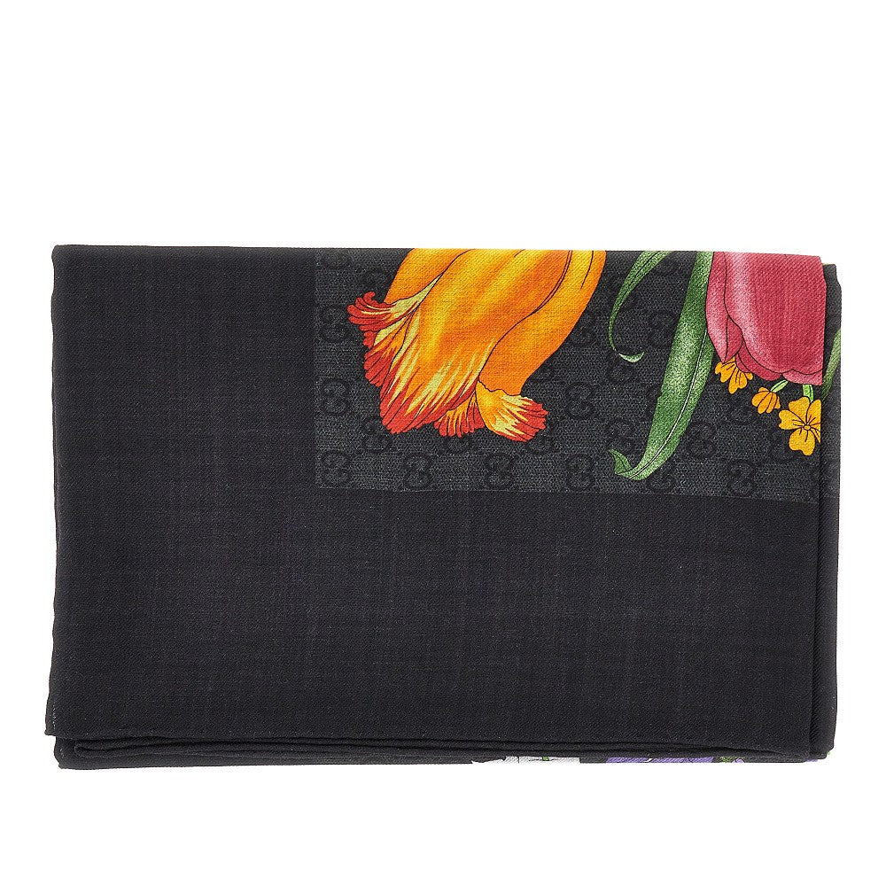 Silk and wool-blend scarf with Flora print