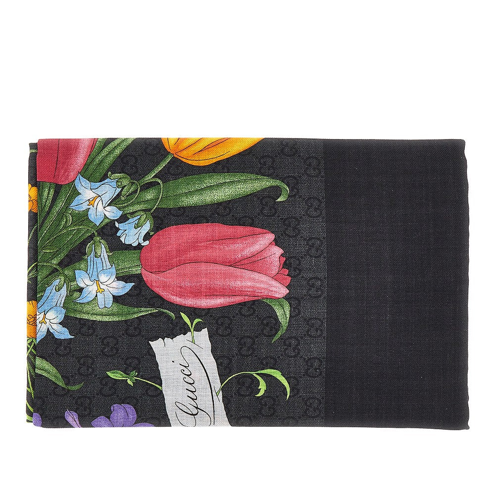 Silk and wool-blend scarf with Flora print