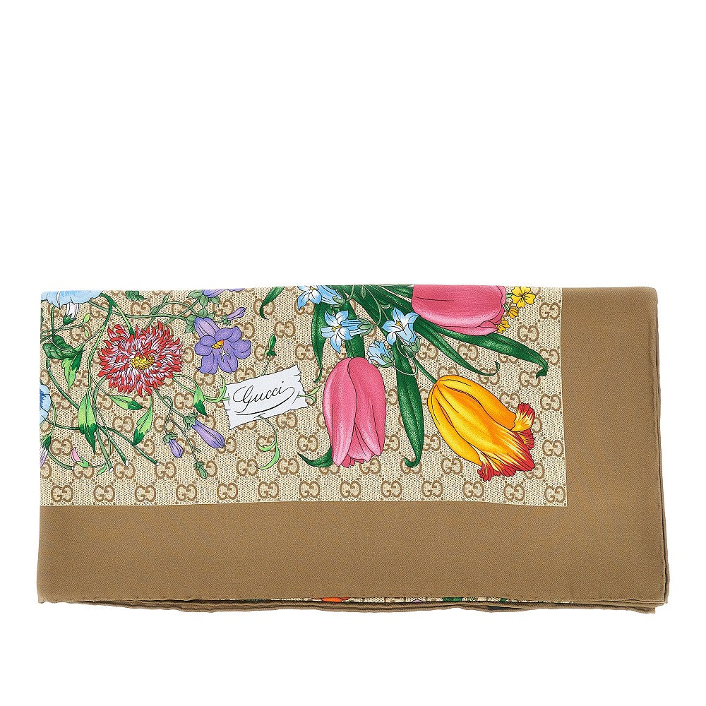 Silk twill scarf with Flora print