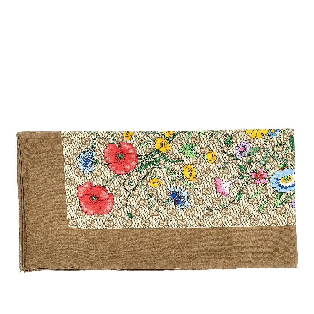 Silk twill scarf with Flora print