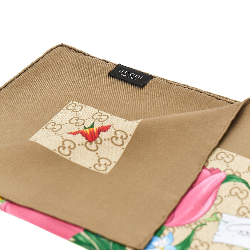 Silk twill scarf with Flora print