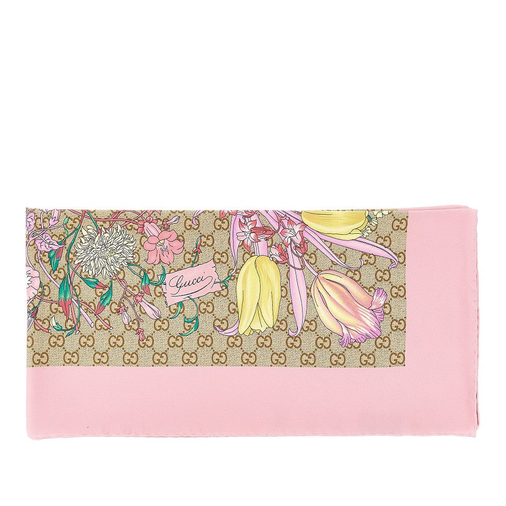Carré in twill di seta con stampa Flora