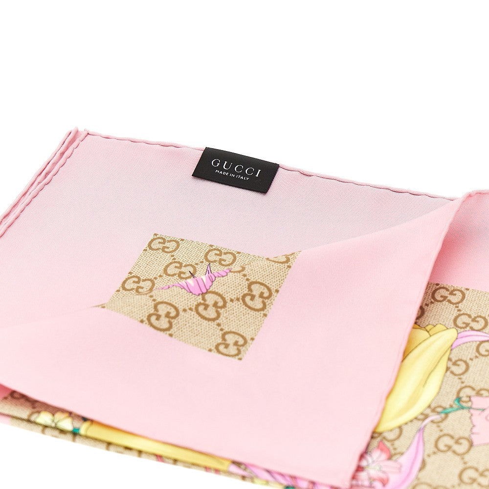 Carré in twill di seta con stampa Flora