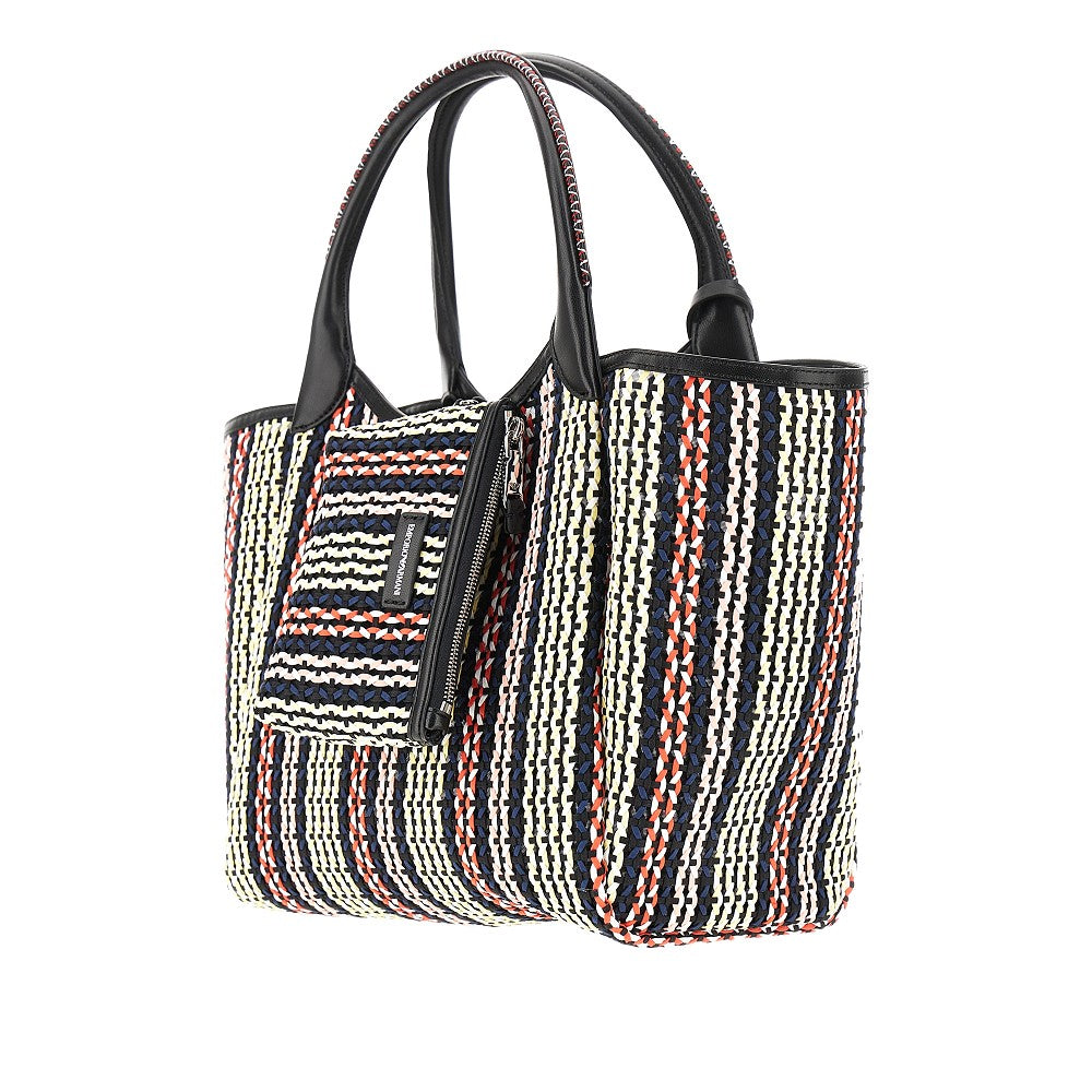 Shopping bag in mesh e tessuto intrecciato