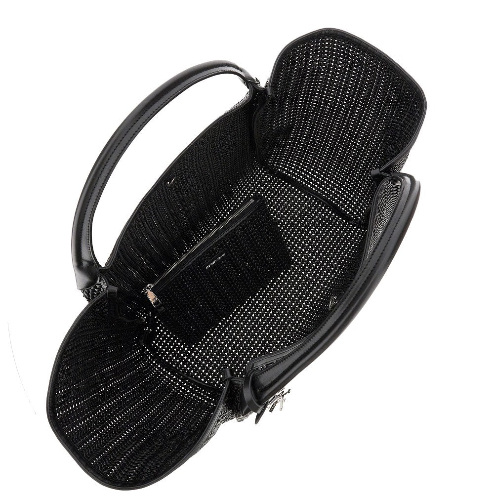 Woven faux leather maxi shopping bag