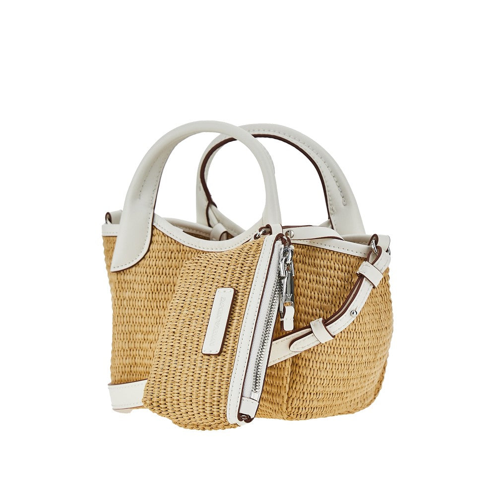Synthetic raffia mini shopping bag