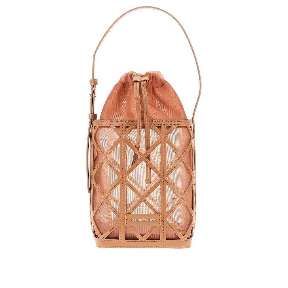Faux leather and mesh bucket bag