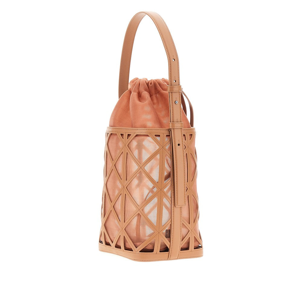 Faux leather and mesh bucket bag