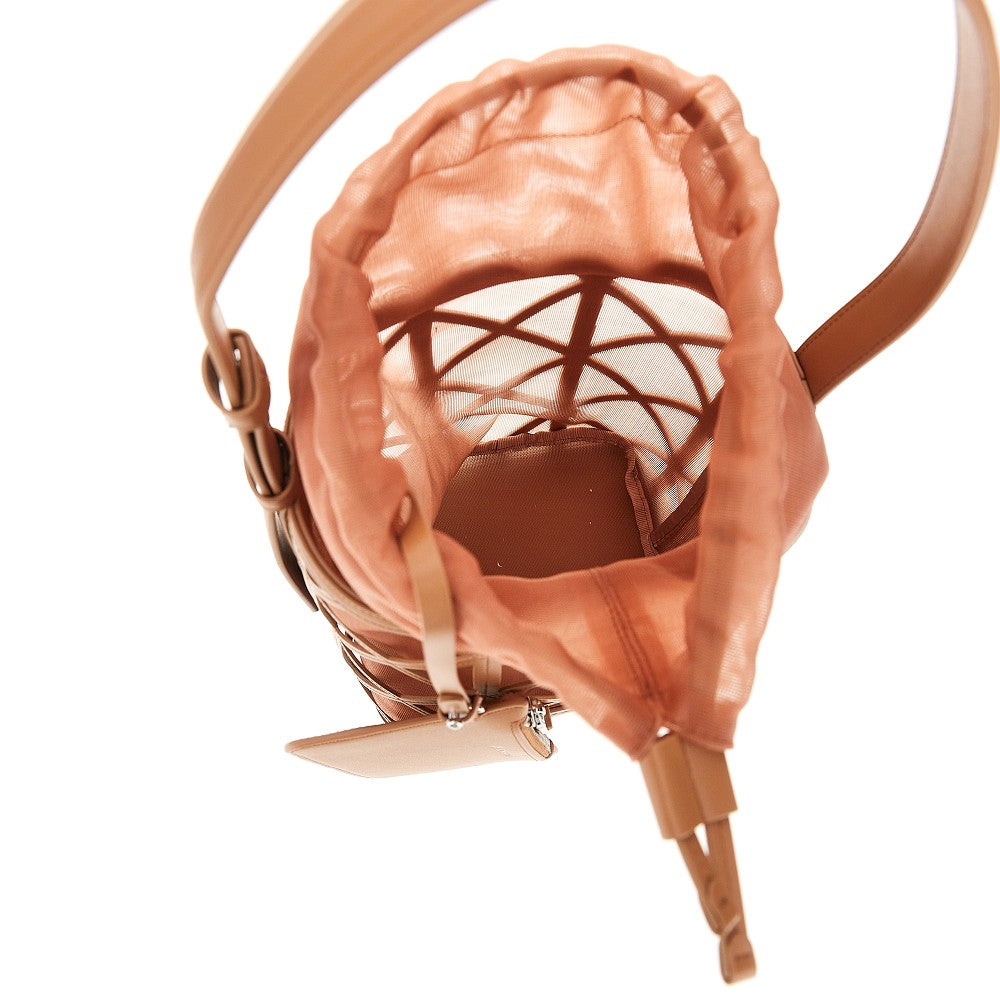 Faux leather and mesh bucket bag