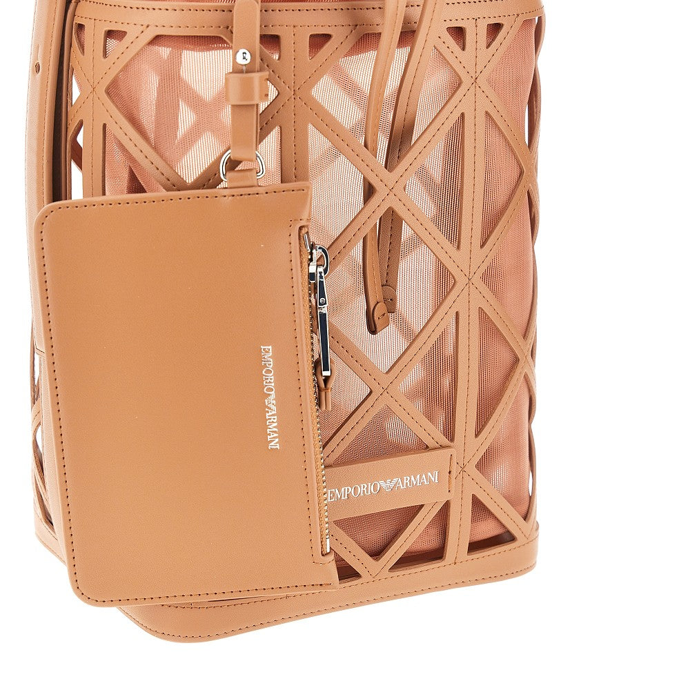 Faux leather and mesh bucket bag
