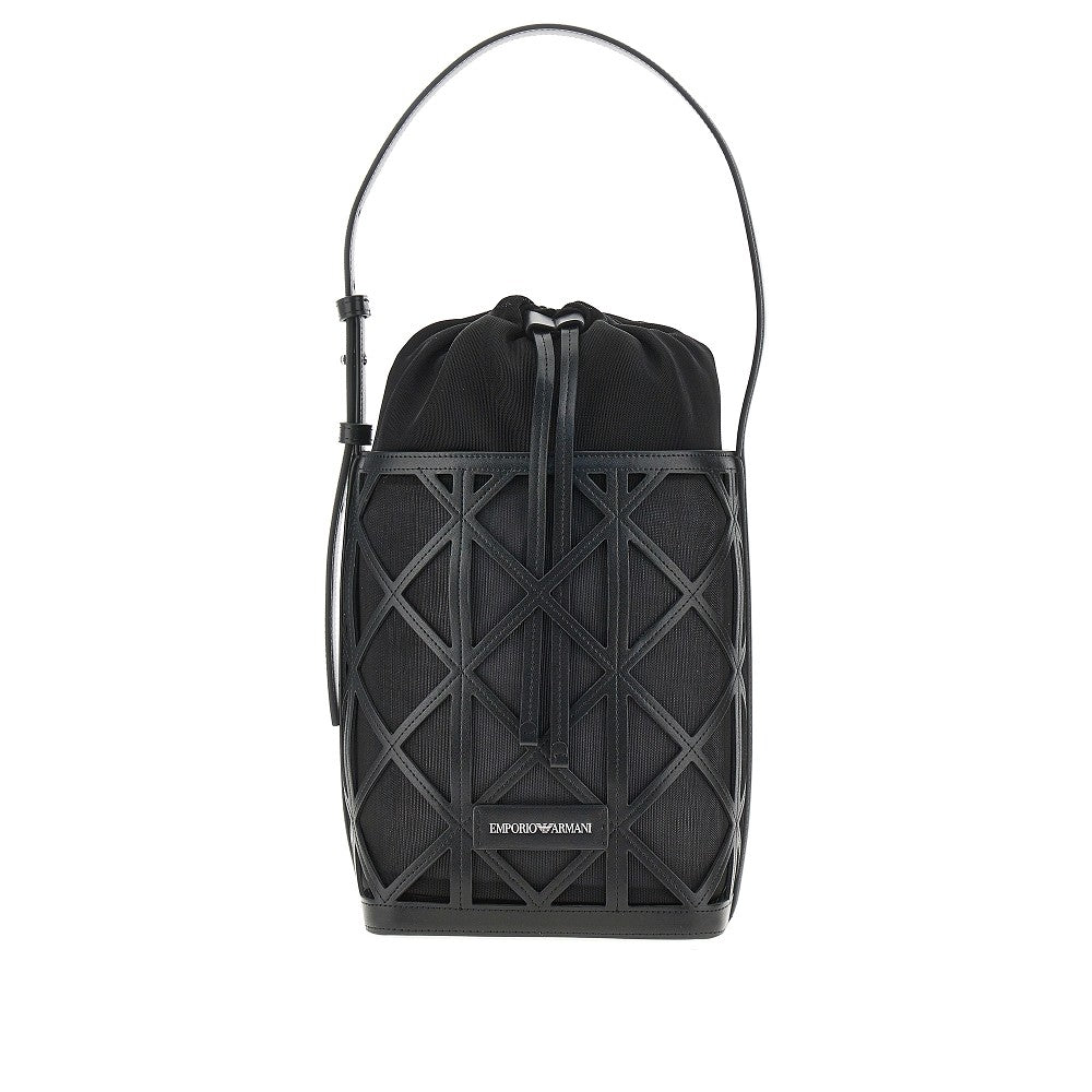 Borsa a secchiello in pelle sintetica e mesh