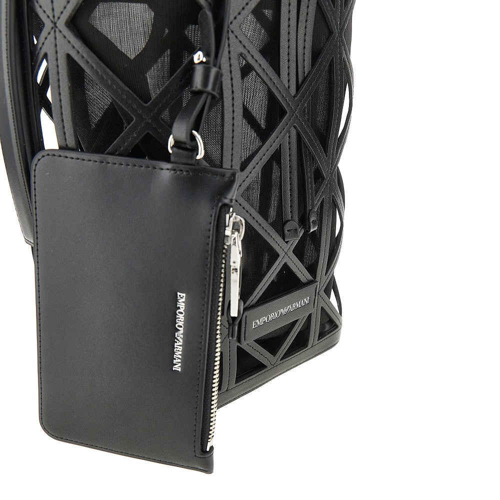 Borsa a secchiello in pelle sintetica e mesh