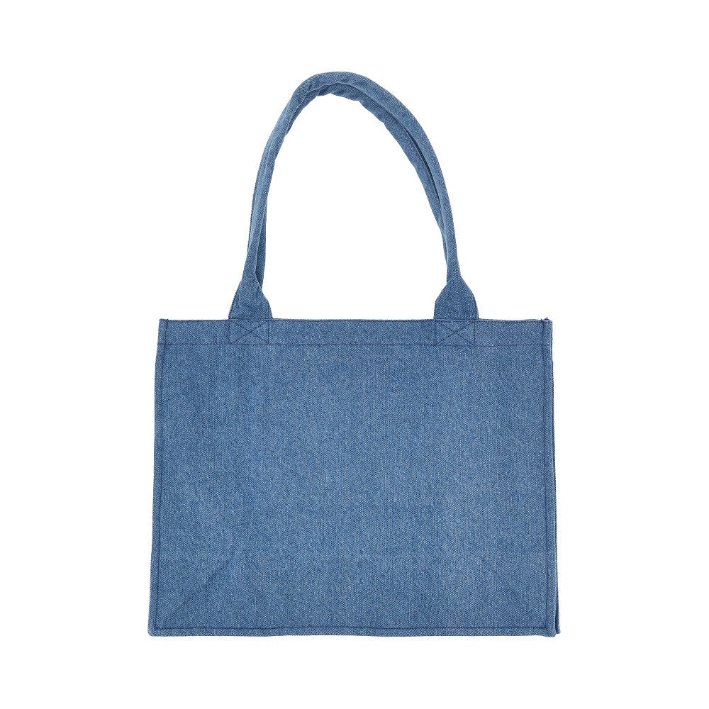 Denim tote bag with openworked logo