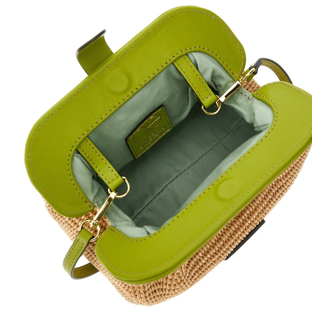 Raffia and leather &#39;Mini Robby&#39; pouch