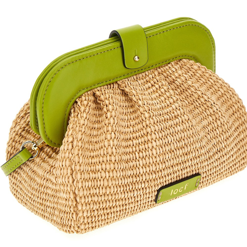 Raffia and leather &#39;Mini Robby&#39; pouch