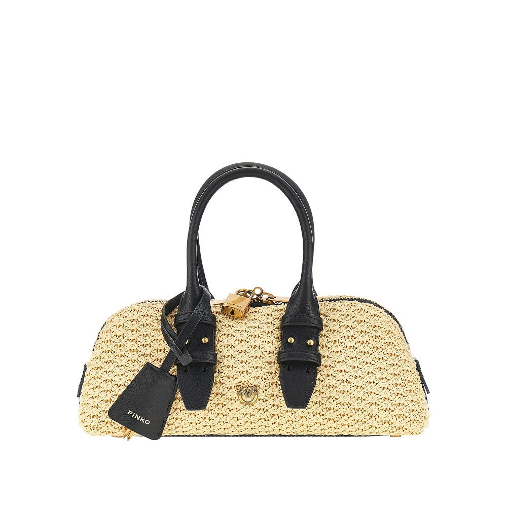 'Escape' leather and faux raffia small bag