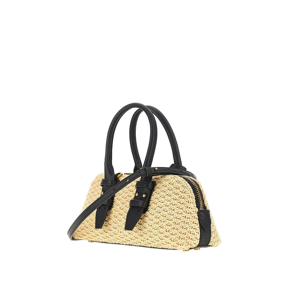 'Escape' leather and faux raffia small bag