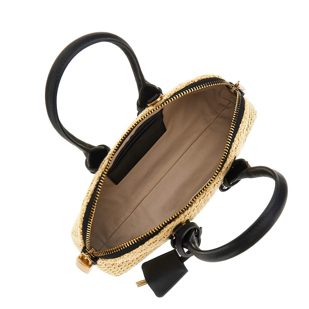 'Escape' leather and faux raffia small bag