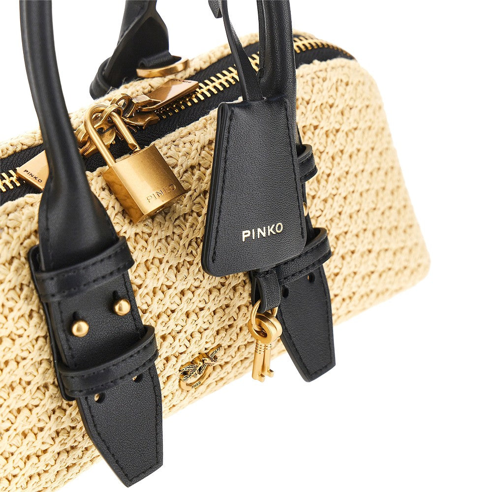 'Escape' leather and faux raffia small bag