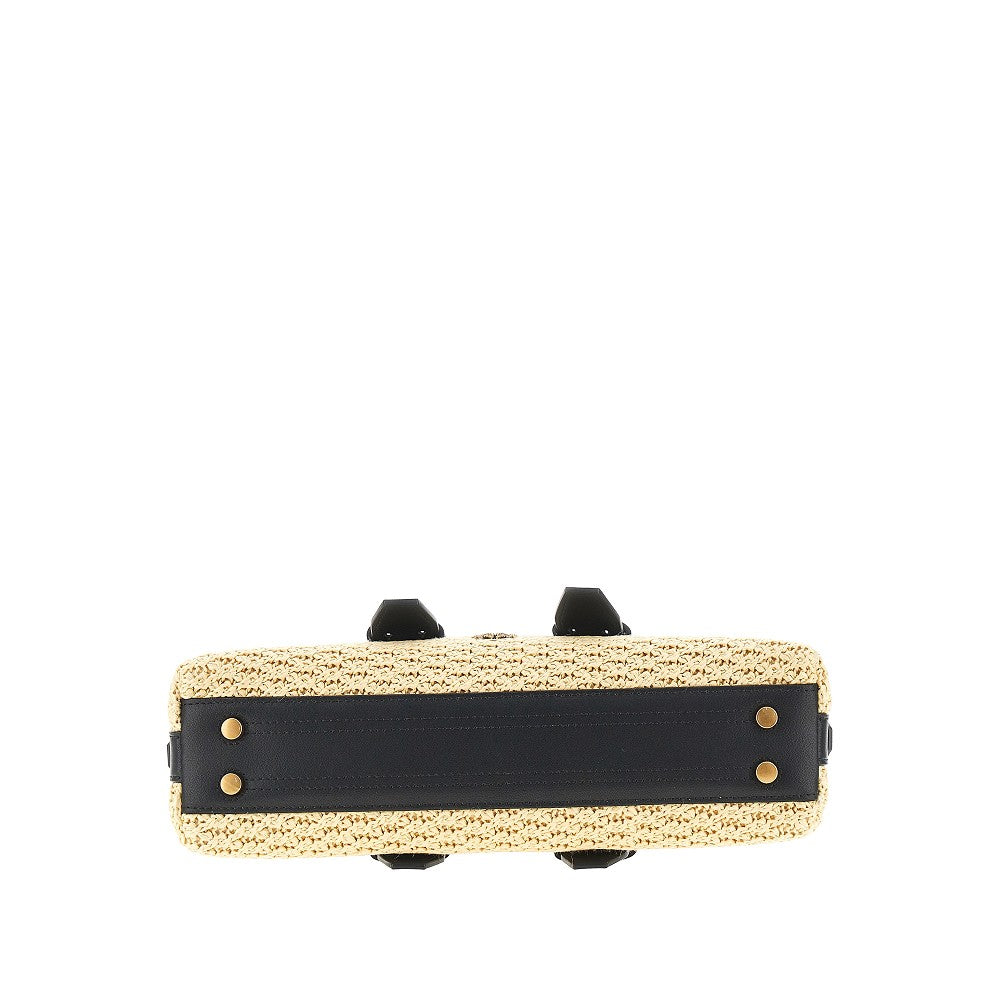 'Escape' leather and faux raffia small bag