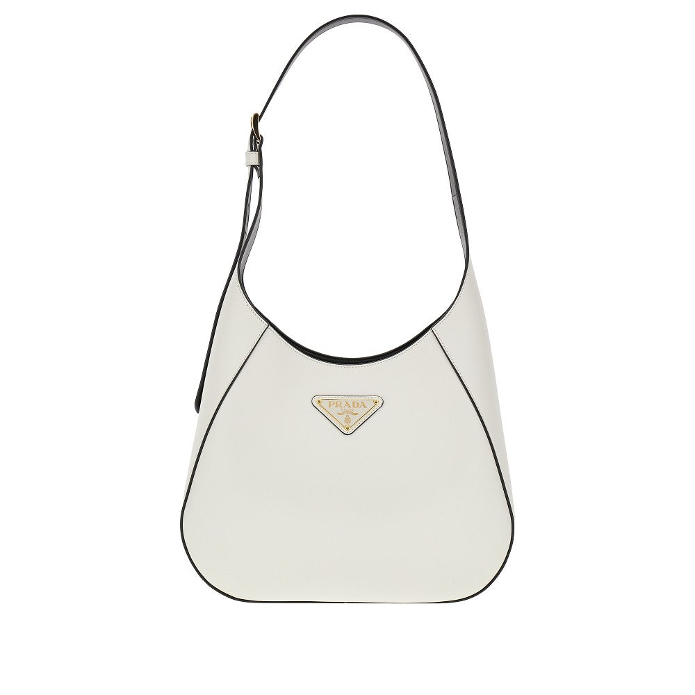 Leather shoulder bag with triangle logo