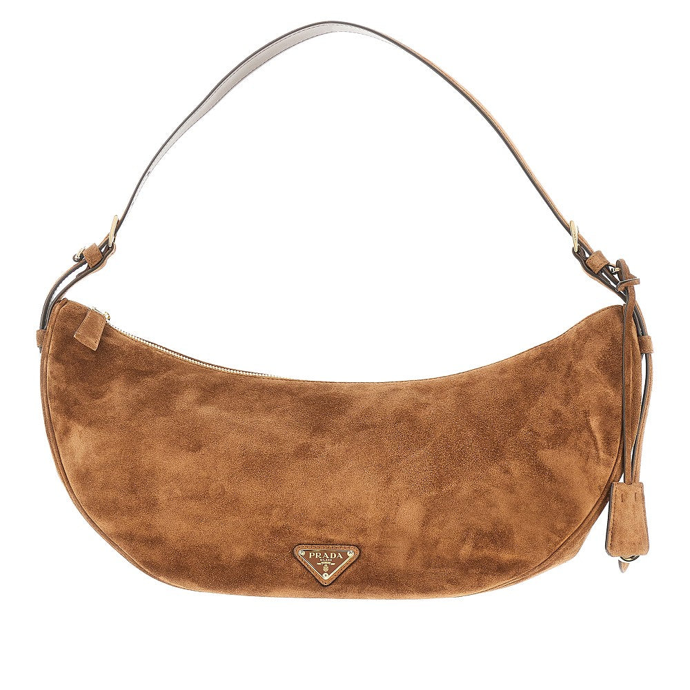 Suede leather large Prada Demi-lune bag