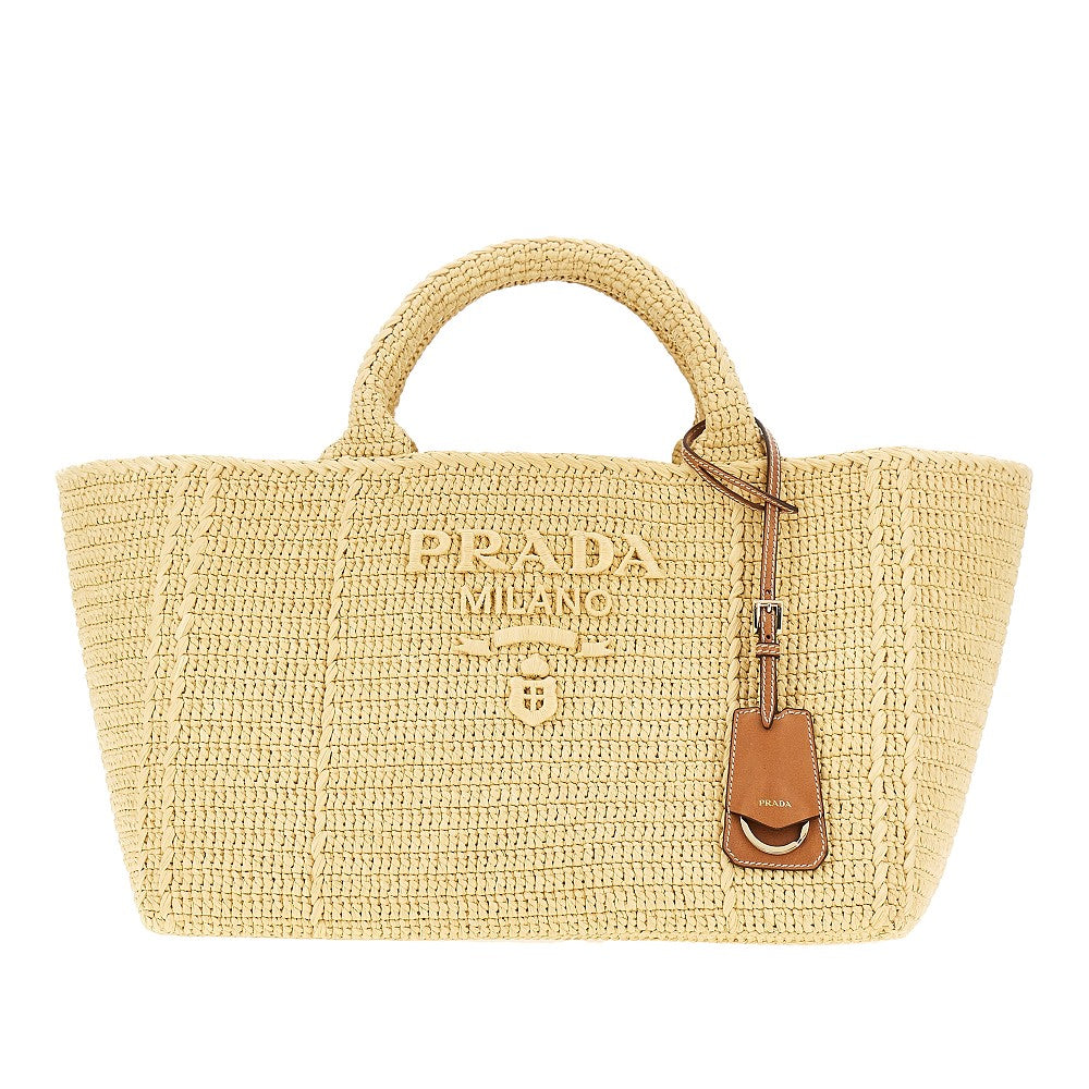 Faux raffia shopping bag with logo