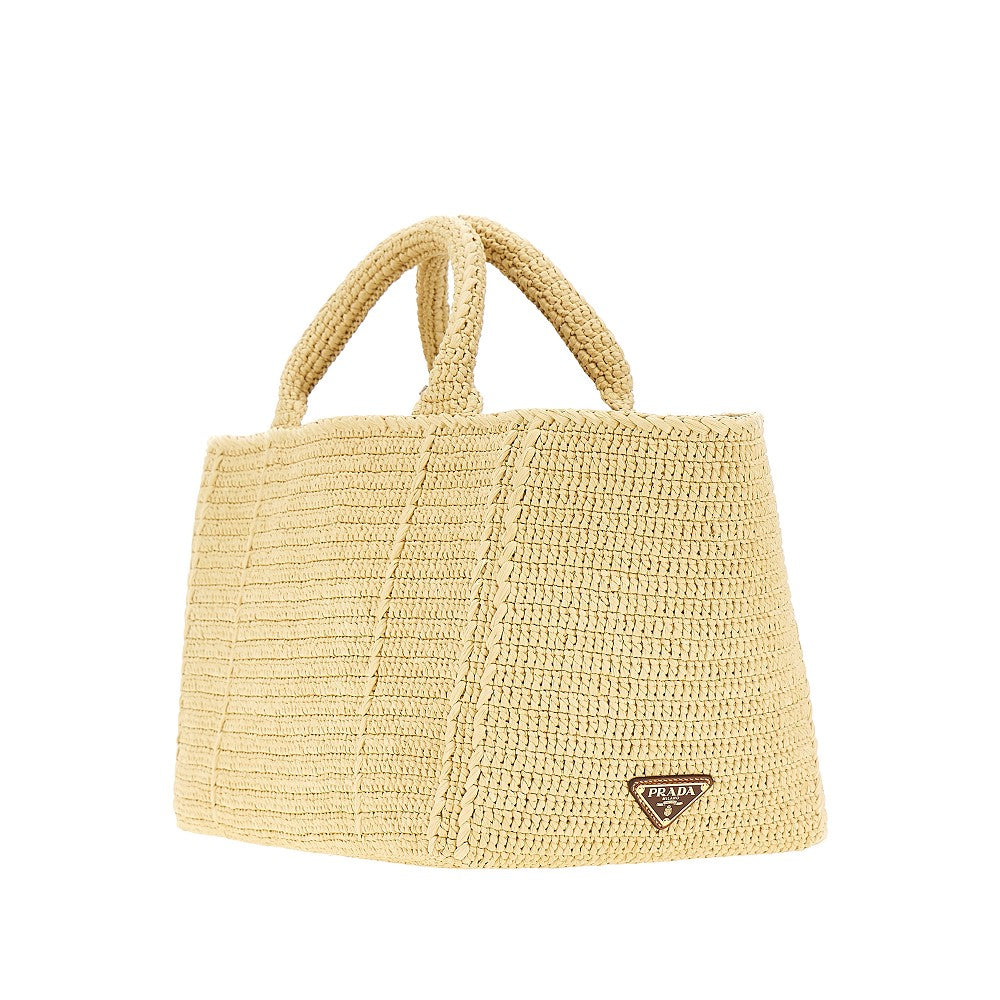 Faux raffia shopping bag with logo