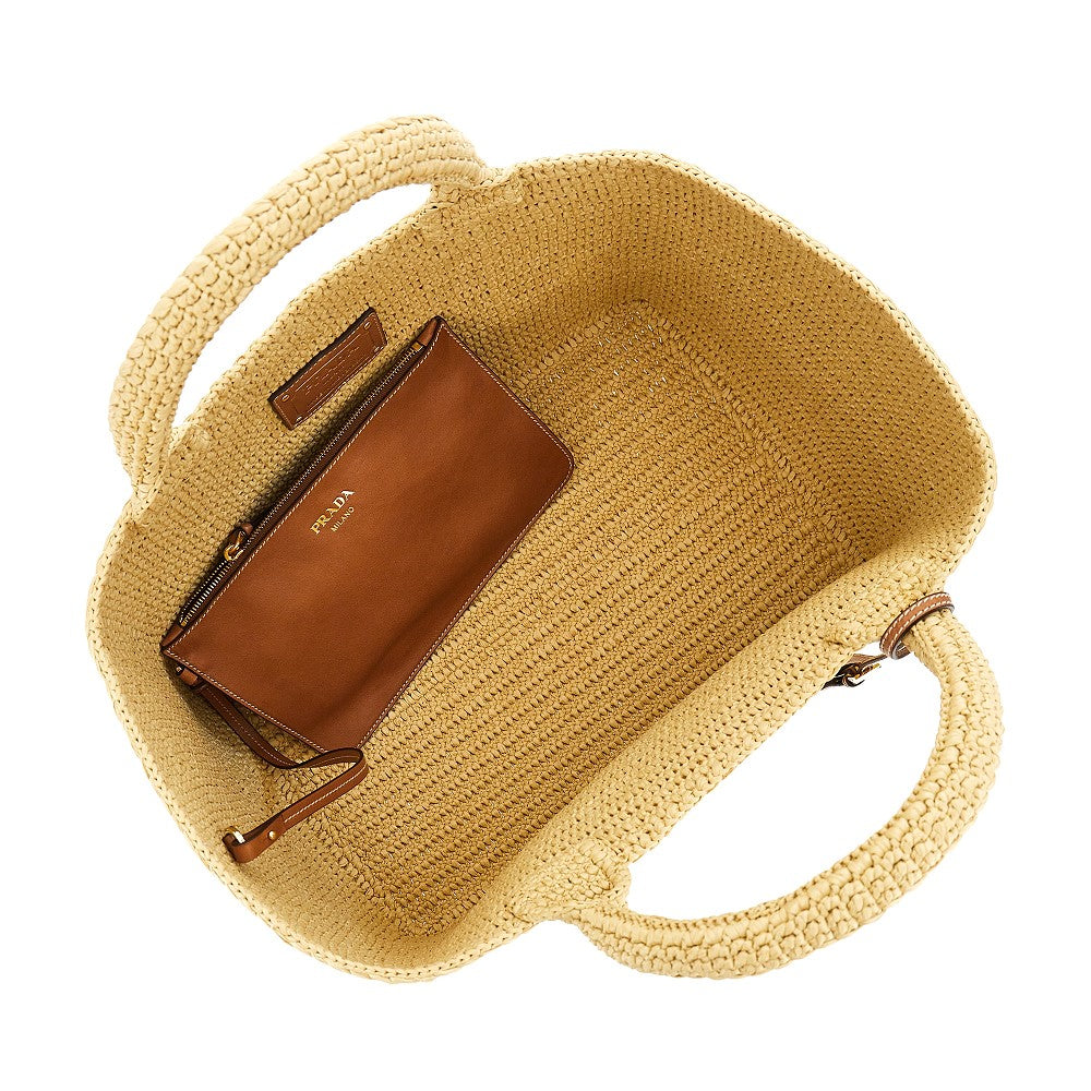 Faux raffia shopping bag with logo