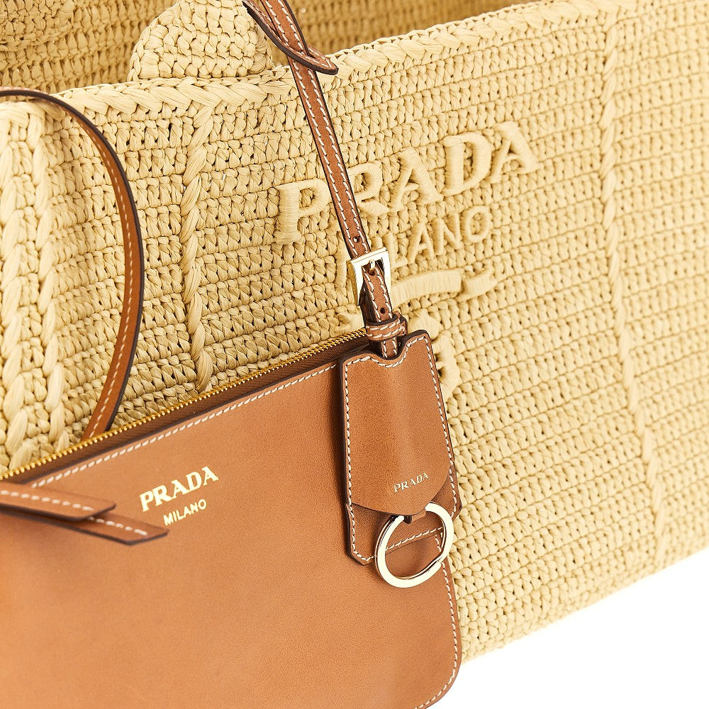 Faux raffia shopping bag with logo