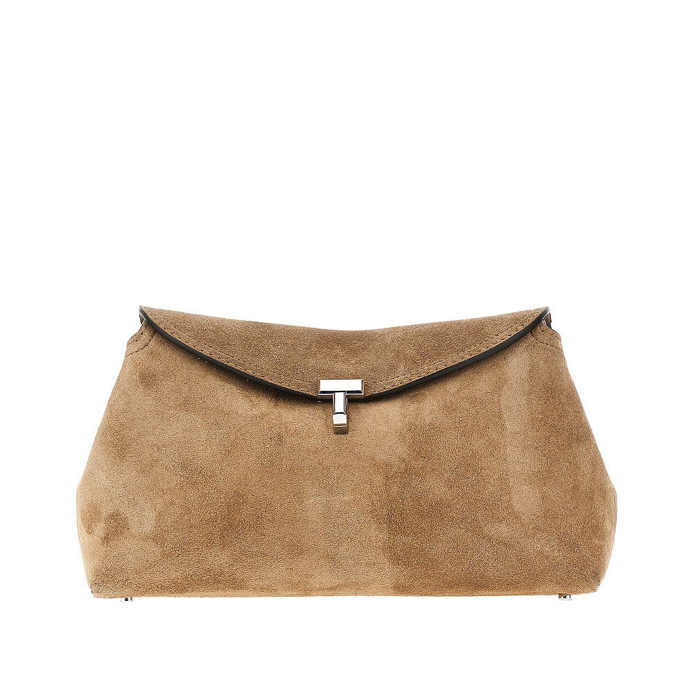 Clutch 'T-lock' in pelle scamosciata