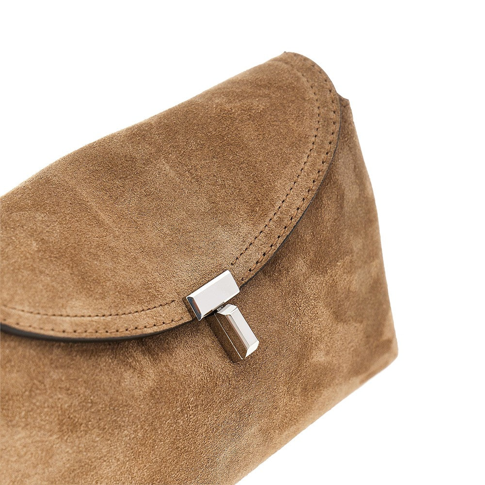 Clutch 'T-lock' in pelle scamosciata