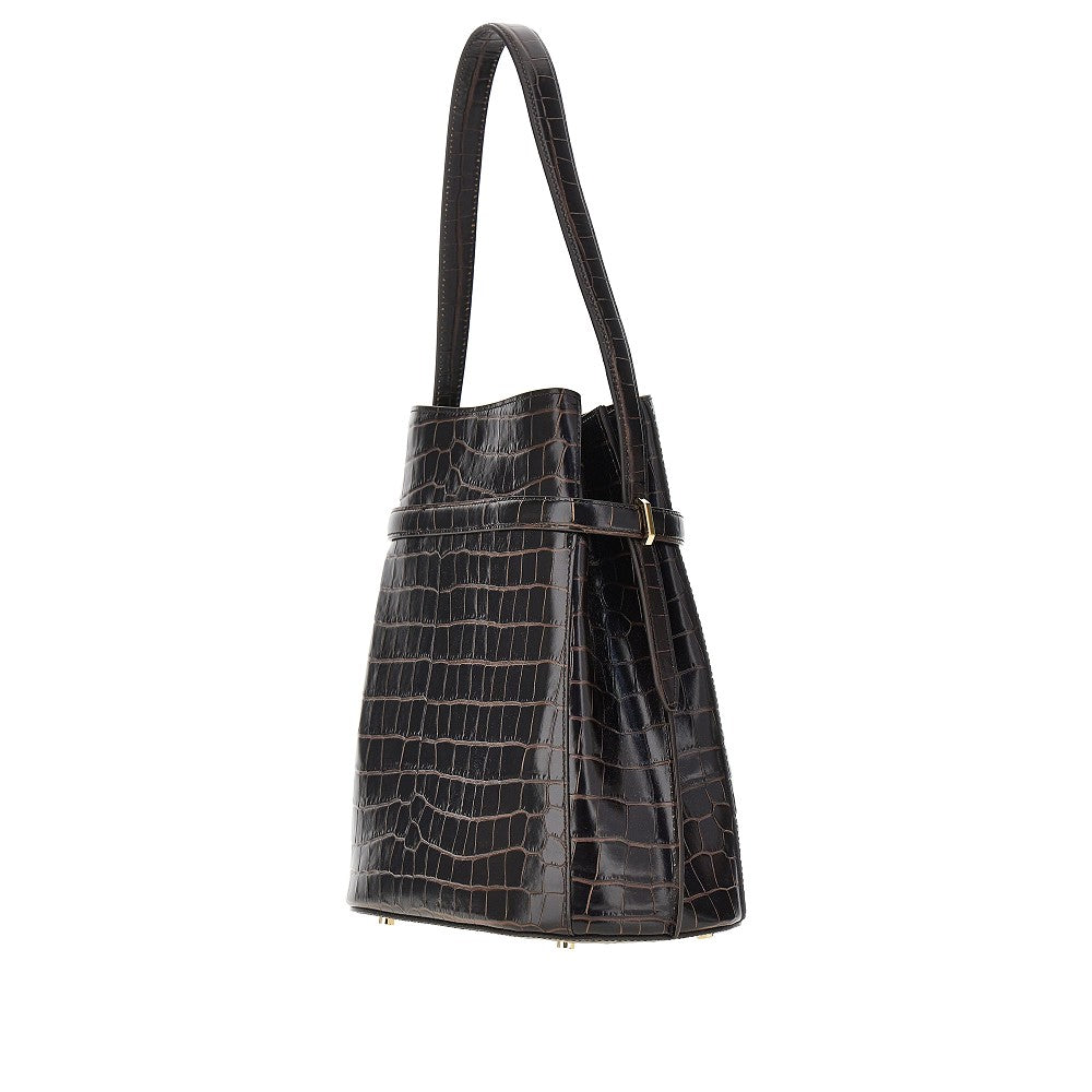 Borsa secchiello Belted in pelle stampa cocco