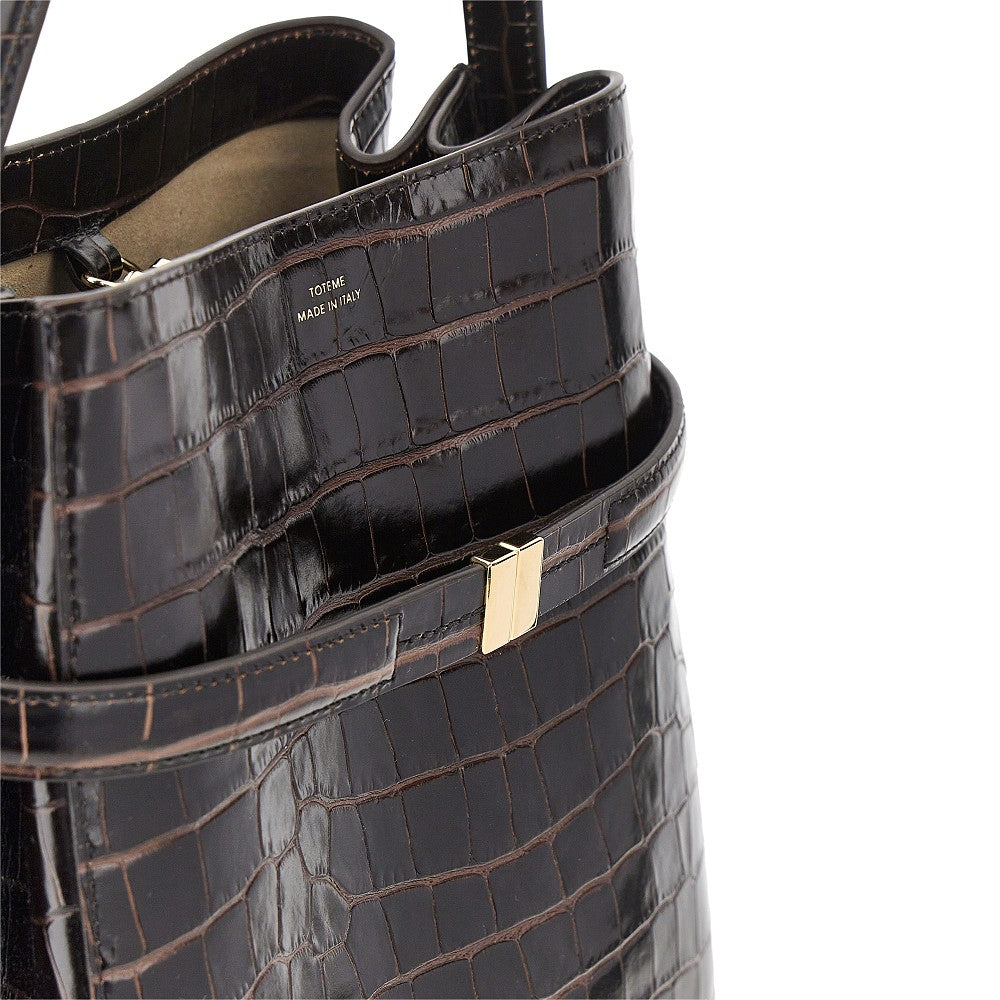 Croco-embossed leather Belted bucket bag