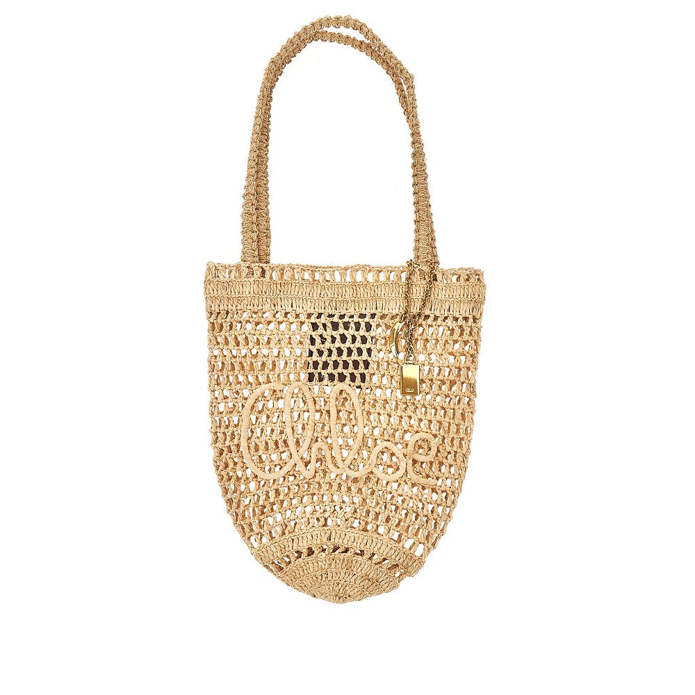 Borsa tote piccola 'Summer Banana' in rafia