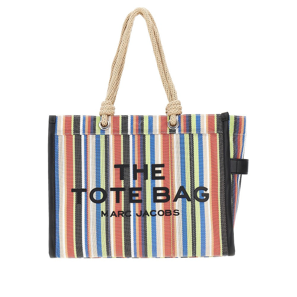 Striped mesh large tote bag