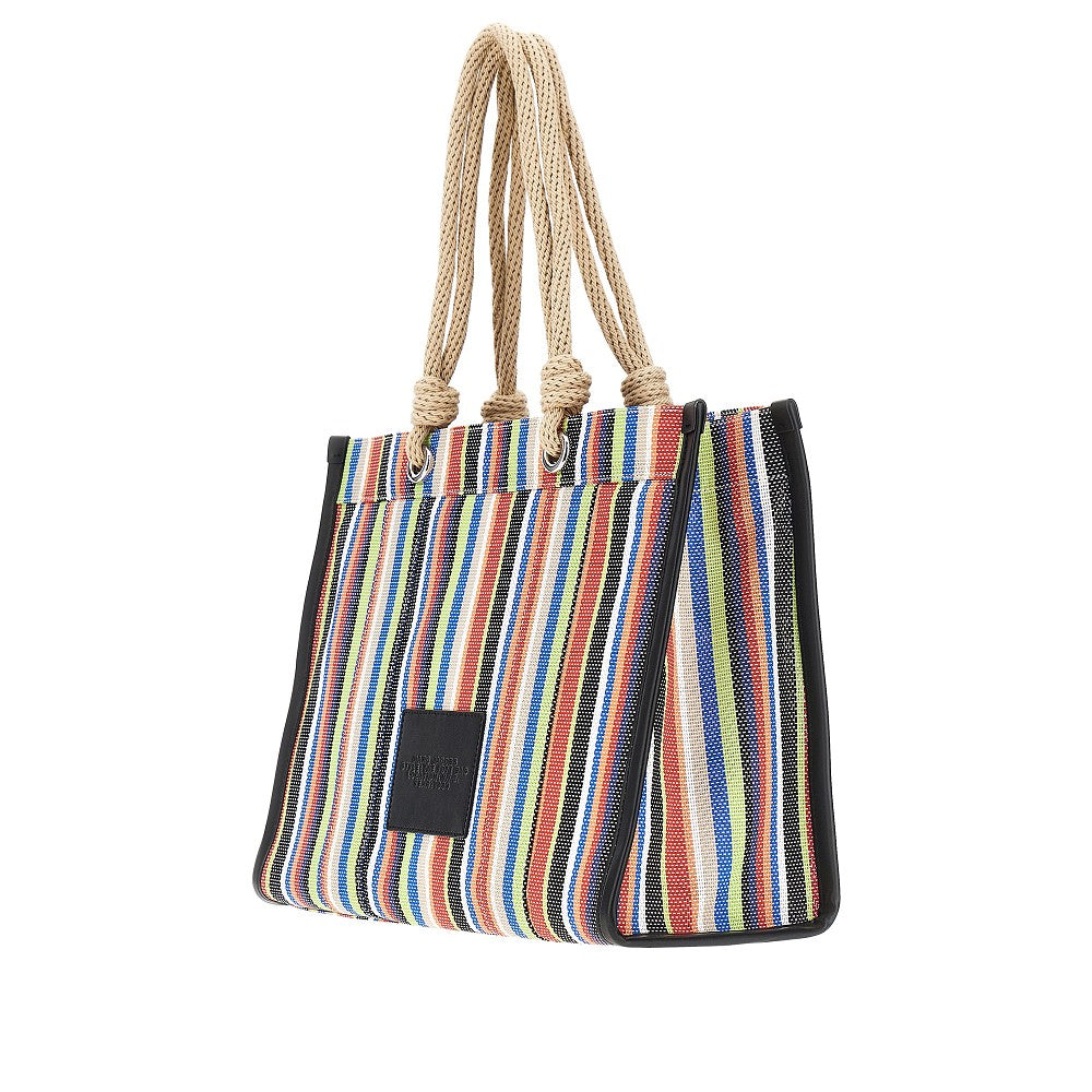 Striped mesh large tote bag
