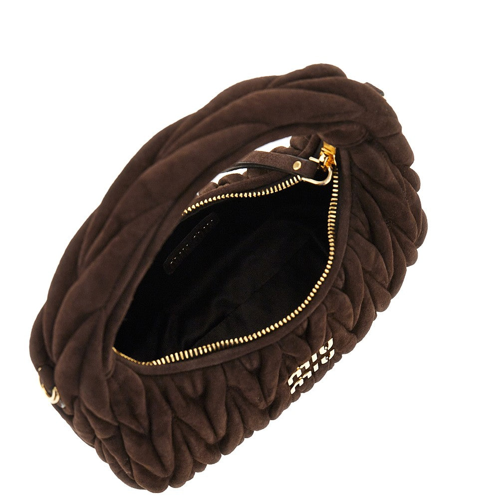 Small Miu Wander suede leather hobo bag