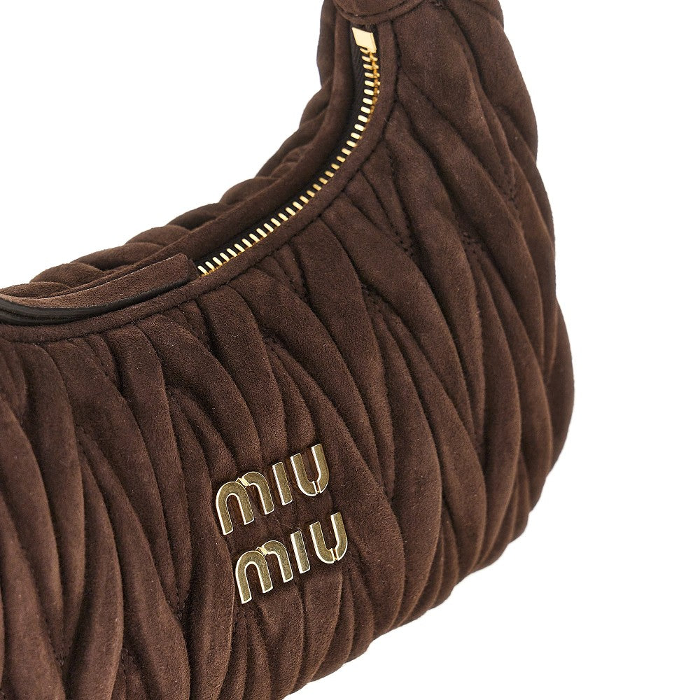 Small Miu Wander suede leather hobo bag