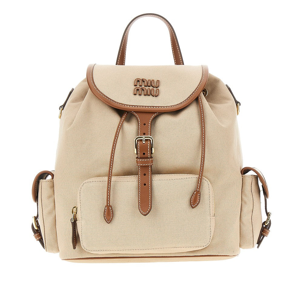 Canvas backpack with leather details