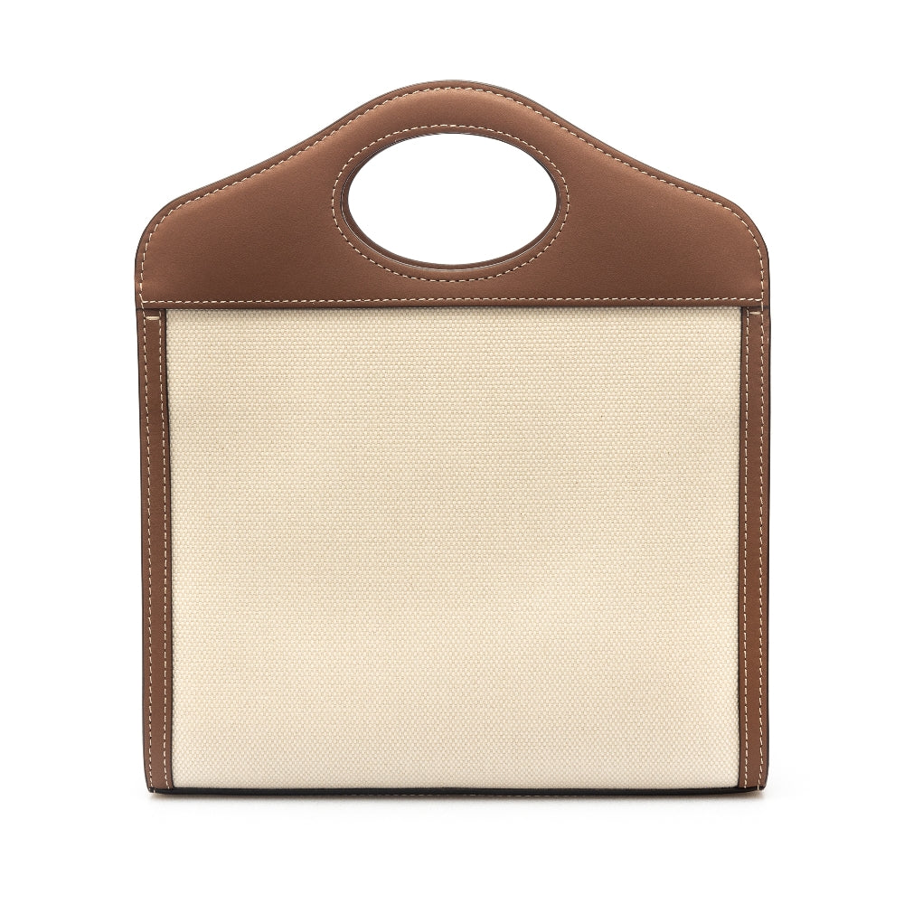 Beige and brown structured shoulder bag