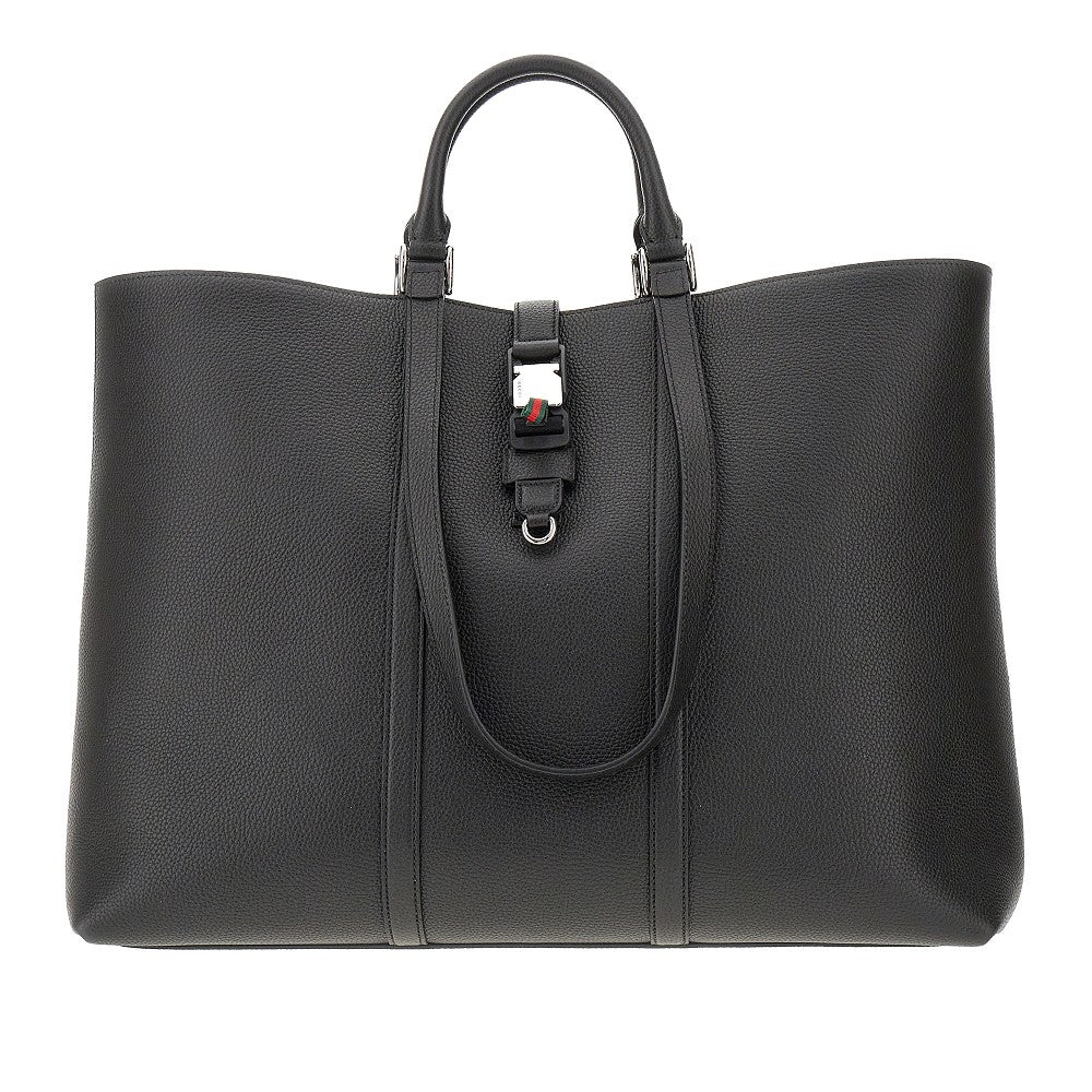 Grained leather large shopping bag