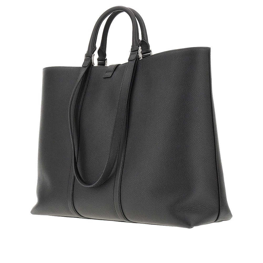 Grained leather large shopping bag
