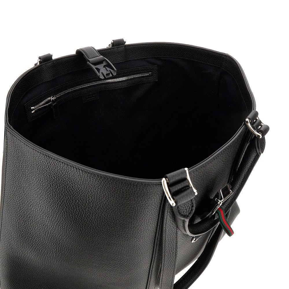 Grained leather large shopping bag