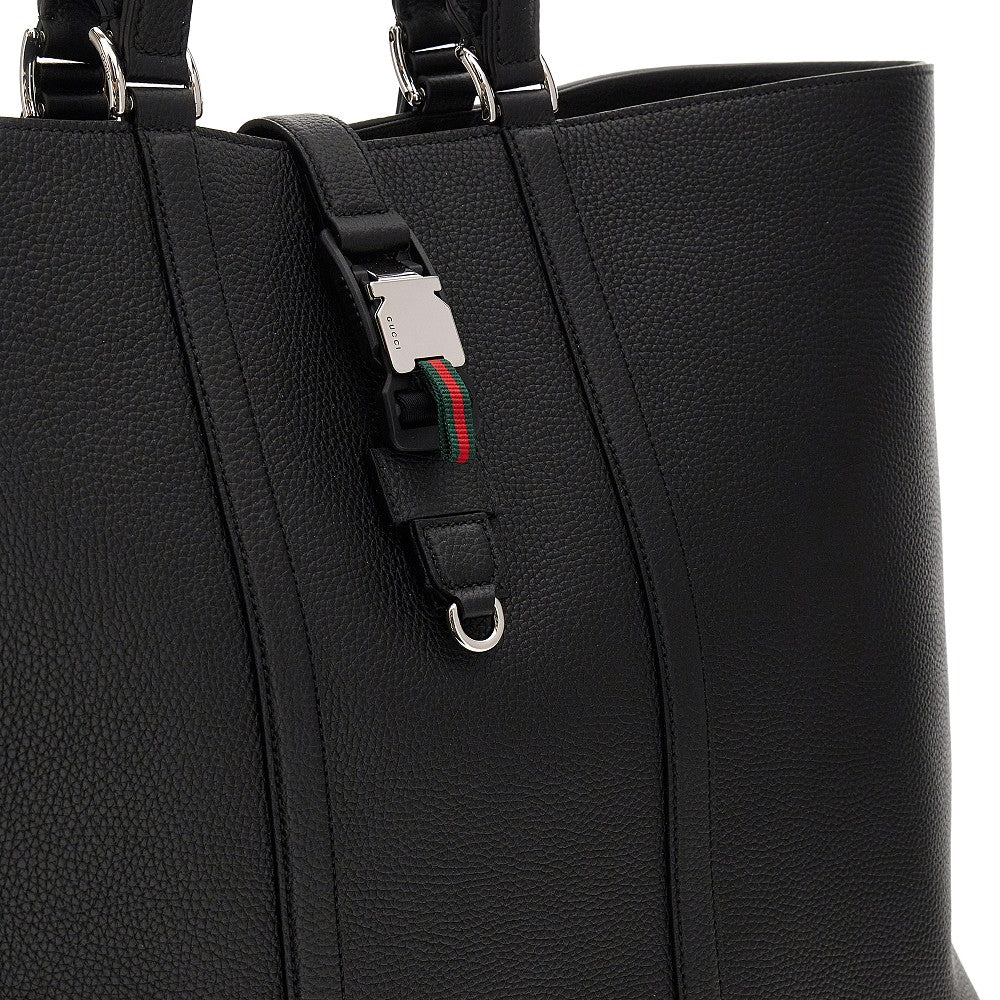 Grained leather large shopping bag