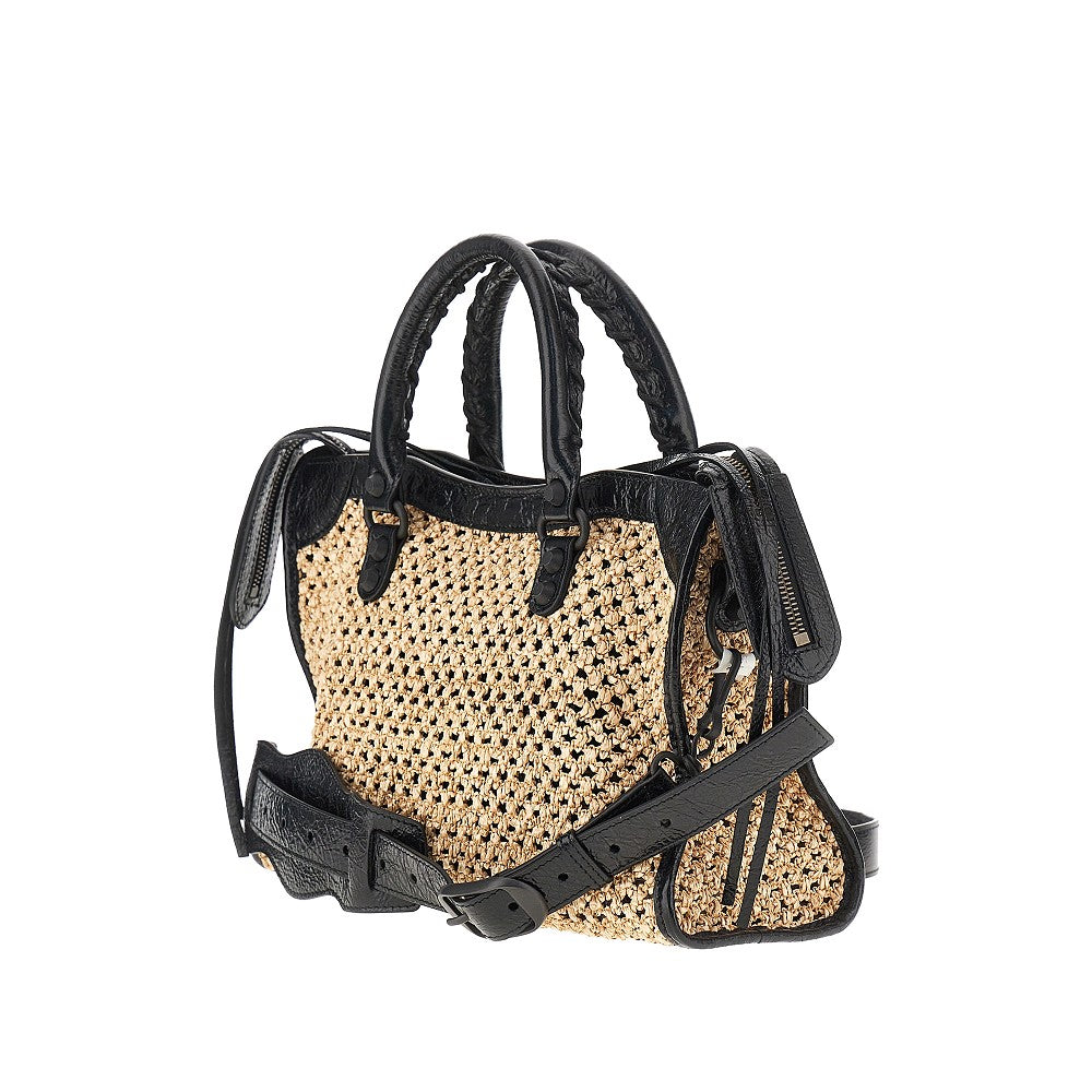 Borsa 'Le City' piccola in rafia e pelle