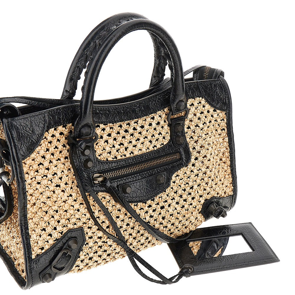 Borsa 'Le City' piccola in rafia e pelle