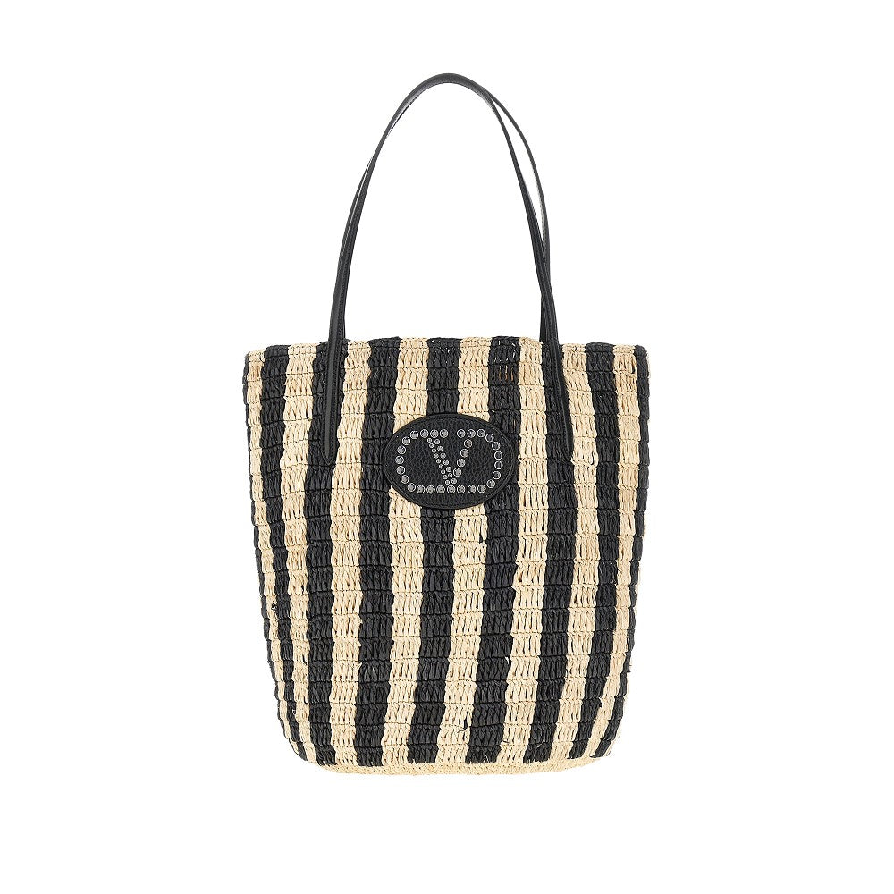 VLogo Signature patch raffia shopping bag