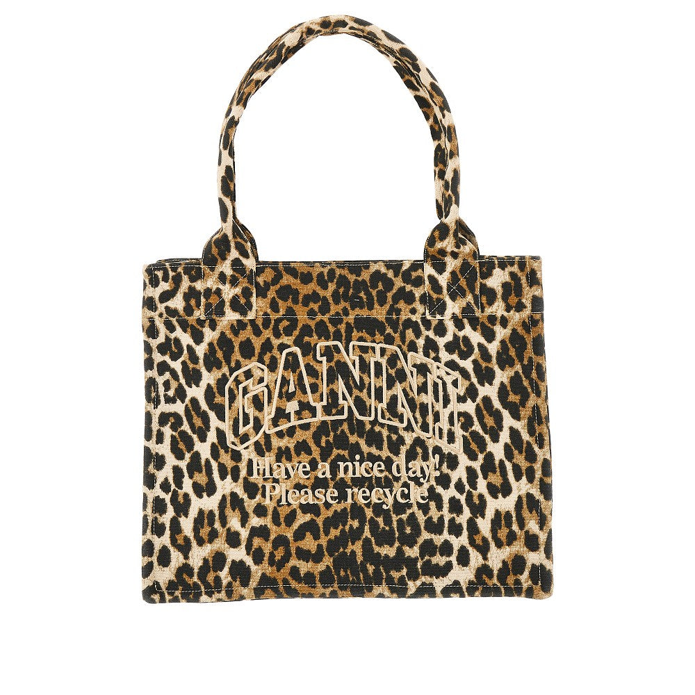 Tote bag grande in tela leopardata