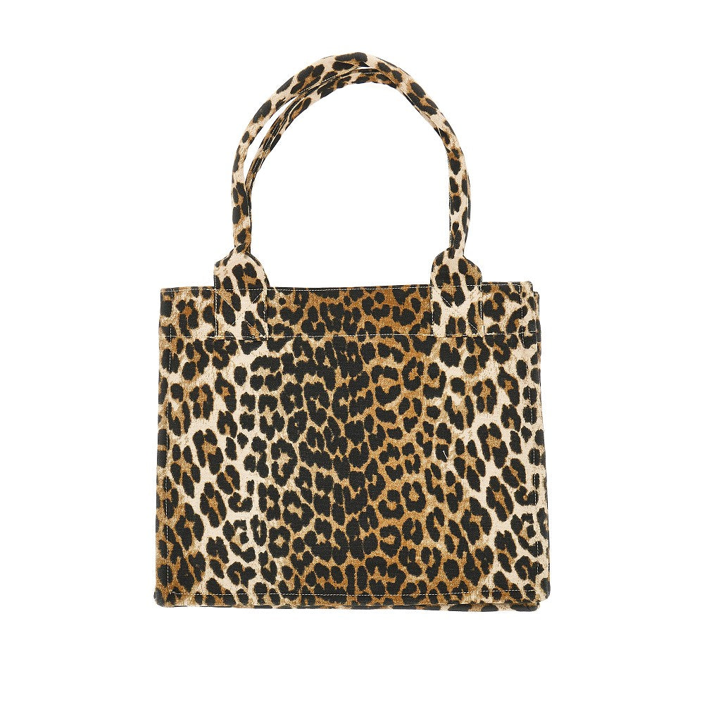 Tote bag grande in tela leopardata